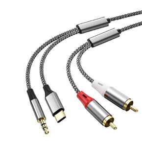كابل RCA 3 في 1، 2 ذكر RCA إلى 3.5 مم Aux وكابل صوت ستيريو USB-C، يستخدم لجهاز Aux من النوع C إلى Orter جهاز صوتي للمسرح المنزلي ومكبر صوت Power AMP، 17.4 قدم in Kuwait