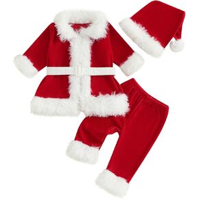 Toddler Baby Boys Girls Santa Claus Clothes Red Velvet Long Sleeve Christmas Coat and Long Pants 2Pcs Sets Outfit in Saudi Arabia