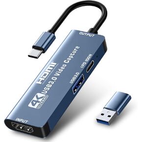 HDMI Video Capture Card with USB/Type-C Dual Connector HDMI Streaming Recording Adapter Device for Quest 3, PS5/4, Switch2/1, Camera, Xbox, Tablet, PC, OBS, MacOS/Windows in Kuwait