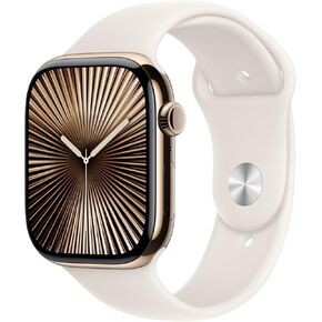 Apple Watch Series 9 [GPS + Cellular, 45mm] - Gold Stainless Steel Case with Starlight Sport Band, M/L (Renewed) in Saudi Arabia
