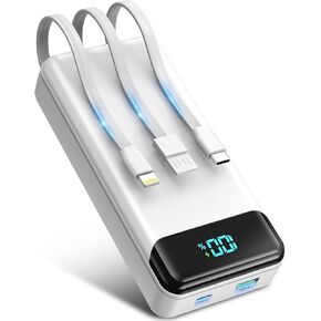 شاحن محمول 40000 مللي أمبير في الساعة، حزمة بطارية كابل مدمجة، PD 22.5 وات شاحن هاتف محمول سريع الشحن 4 مخارج 3 مدخلات، متوافق مع iPhone 16 15 14 13 Samsung Google iPad (وردي) in Kuwait