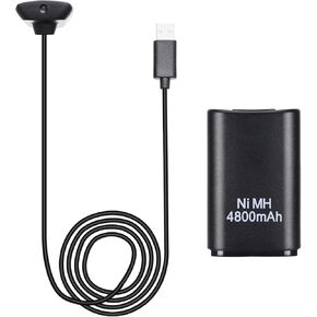 كابل شاحن 2 في 1 + بطارية Ni-MH قابلة لإعادة الشحن بقدرة 4800 مللي أمبير في الساعة بديلة لوحدة التحكم اللاسلكية Xbox 360 اللون أسود in Kuwait