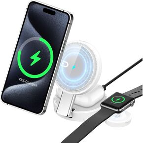 محطة شحن لاسلكية 3 في 1 لشاحن Apple MagSafe، حامل شاحن لاسلكي مغناطيسي قابل للطي بقدرة 15 وات، شاحن سفر لهاتف iPhone 17 16 15 14 13 12، وساعة Apple، وAirPods، وSamsung (وردي) in Kuwait