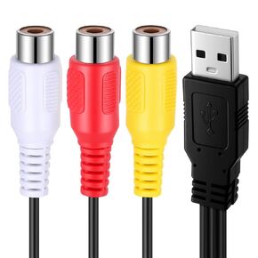 كابل USB إلى RCA بطول 5 أقدام، USB A 2.0 ذكر إلى 3 RCA أنثى التقاط صوت فيديو AV محول سلك كابل مركب للكمبيوتر الشخصي والتلفزيون وأقراص DVD والكاميرات الرقمية وكاميرا الفيديو in Kuwait