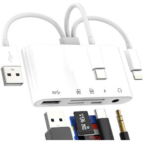 قارئ بطاقة SD إلى محول Lightning USB C USB لهاتف Iphone 17 16 15 14 13 Pro Max(5in3)3.5 مم TF ملحقات الكاميرا الرقمية شاحن مقسم Macbook Thunderbolt Memoria ثنائي طاقة الكمبيوتر الإضاءة دونجل in Kuwait