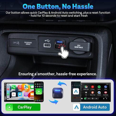 2026 Next-Gen Flagship Ottocast Mini Core, 2-in-1 Wireless CarPlay & Android Auto Adapter, One-Touch Device Switching, Plug & Play, WiFi 6 & Bluetooth 5.4, Auto Connect for iPhone & Android in Kuwait