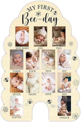 لوحة صور First Bee Day My First Year، علامات معالم طفل النحل للأولاد والبنات ديكور الحضانة، لوحة صور خشبية لمدة 12 شهرًا لصور 2×3، أفضل هدايا تذكارية للأطفال-A18 in Kuwait