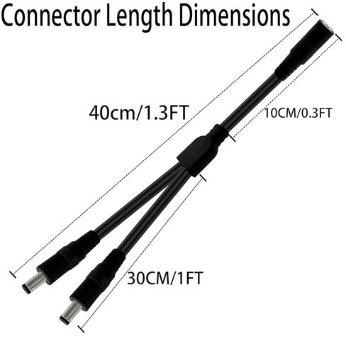 1.3FT 14AWG DC Power Splitter 5.5mm × 2.1mm 1 أنثى إلى 2 ذكر DC تمديد الحبل للوحة الشمسية في الهواء الطلق LED قطاع راوتر 2PCS in Saudi Arabia