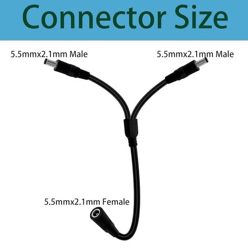 1.3FT 14AWG DC Power Splitter 5.5mm × 2.1mm 1 أنثى إلى 2 ذكر DC تمديد الحبل للوحة الشمسية في الهواء الطلق LED قطاع راوتر 2PCS in Saudi Arabia