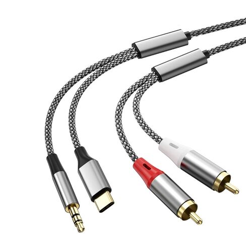 كابل RCA 3 في 1، 2 ذكر RCA إلى 3.5 مم Aux وكابل صوت ستيريو USB-C، يستخدم لجهاز Aux من النوع C إلى Orter جهاز صوتي للمسرح المنزلي ومكبر صوت Power AMP، 17.4 قدم in Kuwait