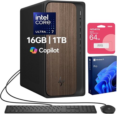 HP OmniDesk (العلامة التجارية Envy Next) M03 Tower Desktop للمحترفين، أداء فائق 7 265 للمهام المتعددة، RTX 5060، 64 جيجابايت DDR5، 2 تيرابايت SSD، W11Pro، Wired KB & M، حزمة مع محرك أقراص فلاش USB ADATA 64 جيجابايت in Kuwait