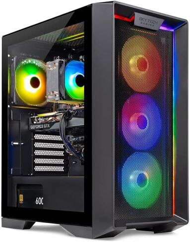 كمبيوتر سطح المكتب Skytech Gaming Edge، Ryzen 5 5500 3.6 جيجا هرتز (4.2 جيجا هرتز)، NVIDIA RTX 5060، 1 تيرابايت NVMe SSD، 16 جيجابايت DDR4 RAM 3200، 650 واط Gold PSU، Wi-Fi، Win 11 in Kuwait