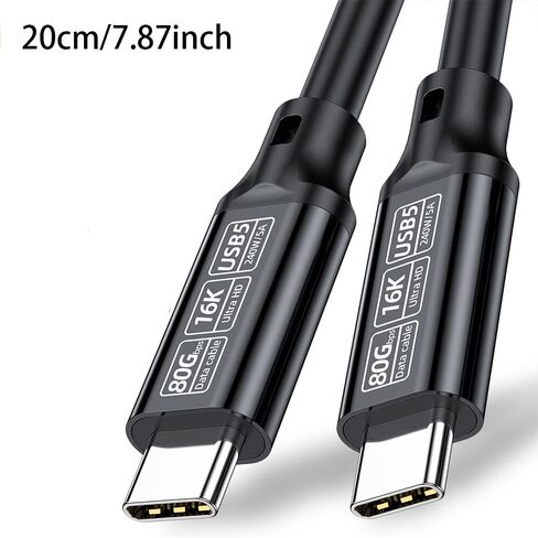 كابل USB C Thunderbolt قصير (20 سم/7.87 بوصة)، كابل USB C إلى النوع C بسرعة 80 جيجابت في الثانية يدعم شاشة 16K/Dual 8K HD، شحن سريع 240 وات لـ Thunderbolt 4/3، MacBook Pro، iPhone 16، الكمبيوتر المحمول. in Kuwait
