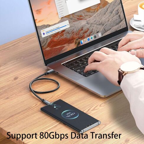 كابل USB C Thunderbolt قصير (20 سم/7.87 بوصة)، كابل USB C إلى النوع C بسرعة 80 جيجابت في الثانية يدعم شاشة 16K/Dual 8K HD، شحن سريع 240 وات لـ Thunderbolt 4/3، MacBook Pro، iPhone 16، الكمبيوتر المحمول. in Kuwait