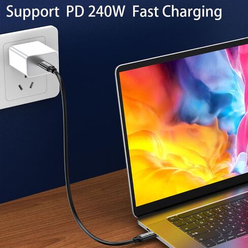 كابل USB C Thunderbolt قصير (20 سم/7.87 بوصة)، كابل USB C إلى النوع C بسرعة 80 جيجابت في الثانية يدعم شاشة 16K/Dual 8K HD، شحن سريع 240 وات لـ Thunderbolt 4/3، MacBook Pro، iPhone 16، الكمبيوتر المحمول. in Kuwait