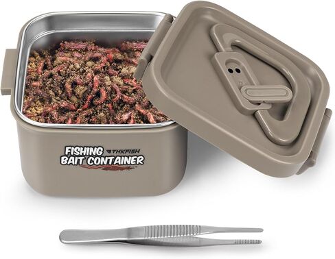 THKFISH Fishing Bait Container, Worm Storage Box, Nightcrawler Box, Insulated Stainless Steel Live Bait Storage, Portable Worm containers for fishing to Keeps Bait Fresh and Alive in Saudi Arabia