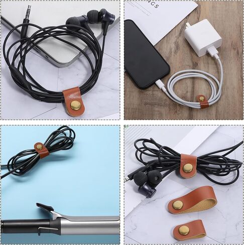 20 قطعة من أحزمة الكابلات المصنوعة من جلد البولي يوريثان، وربطات إدارة كابلات USB لسماعات الرأس المحمولة، حافظة سلك USB قابلة لإعادة الاستخدام مع حامل مشابك سلكية، منظم أسلاك سماعات الأذن (صغير + كبير، بني) in Kuwait
