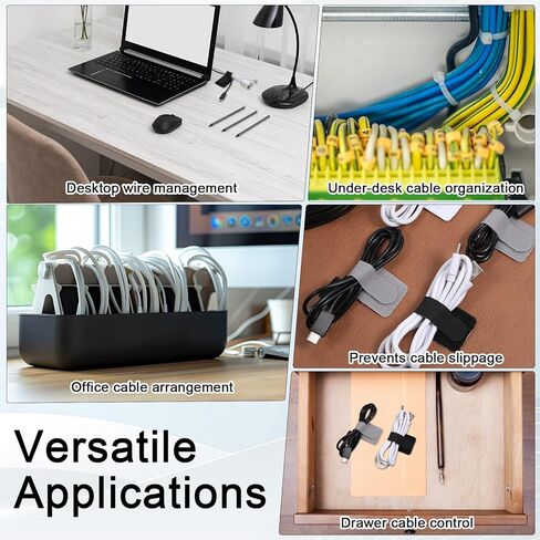60 Pcs Hook and Loop Cable Ties, 3 Colors Strong Self-Adhesive Cables Ties Cord Organizers Under Desk Cable Management Hook and Loop Straps for Home or Office Use in Saudi Arabia