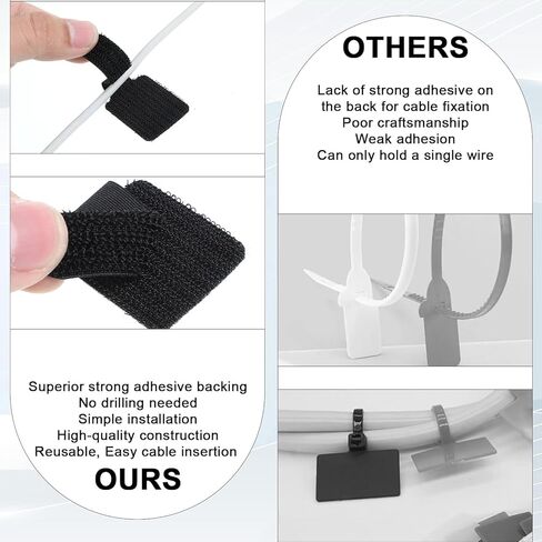 60 Pcs Hook and Loop Cable Ties, 3 Colors Strong Self-Adhesive Cables Ties Cord Organizers Under Desk Cable Management Hook and Loop Straps for Home or Office Use in Saudi Arabia