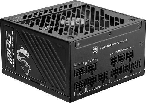 MSI MPG A1000GS PCIE5 II، مصدر طاقة للألعاب بقدرة 1000 واط، 80+ ذهبي، كابلات مزدوجة 12V-2x6، مكثف من فئة الخادم، ATX 3.1 وPCIe 5.1 جاهز، منخفض الضوضاء، 8 دبابيس PCIe × 3، ضمان 10 سنوات in Kuwait