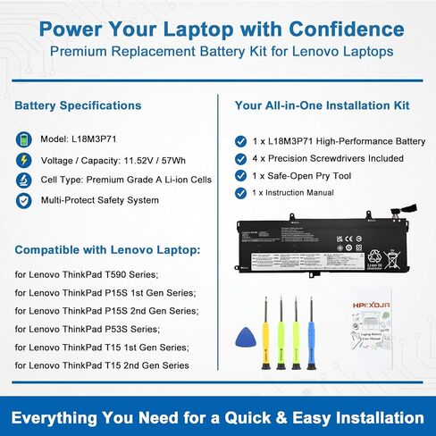 L18M3P71 L18L3P71 L18S3P71 Laptop Battery Compatible with Lenovo ThinkPad T590 P53S T15 P15s 1st Gen Series notebook 02DL012 02DL011 SB10K97650 SB10K97649 5B10W13913 SB10T83156 5B10W13914 11.52V 57Wh in Saudi Arabia