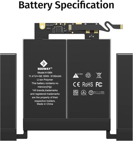 بطارية A1989 A2251، بطارية كمبيوتر محمول بديلة Egoway A1964 لجهاز MacBook Pro 13 بوصة A1989 (منتصف عام 2018، عام 2019) وA2251 (عام 2020)، EMC 3214 3358 3348 in Kuwait