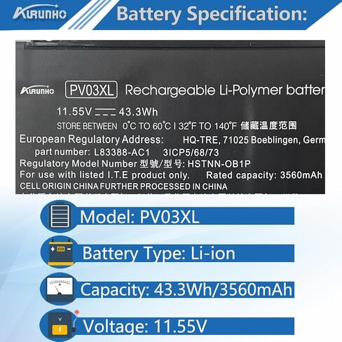 PV03XL PP03XL 43.3Wh استبدال البطارية لـ HP Pavilion x360 15-EH 15-EH0000 13-BB 13-BB0000 14-DW000 14M-DW14-DK0000 14-DV Series PV03XL PP03XL L83388-421 L83388-AC1 11.55 فولت in Kuwait