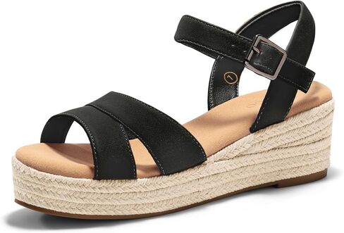 Coutgo Womens Wedge Platform Sandals Espadrille Heels Open Toe Buckle Ankle Strap Summer Shoes in Saudi Arabia