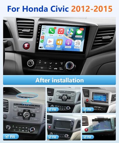 8Core 4G + 64G Android Car Stereo for Honda Civic 2012 to 2015 Apple CarPlay Android Auto, 9IN IPS Touch Screen for Civic Car Play Unit with GPS Navi BT FM RDS DSP HiFi 5G WiFi SWC MIC Camere in Saudi Arabia