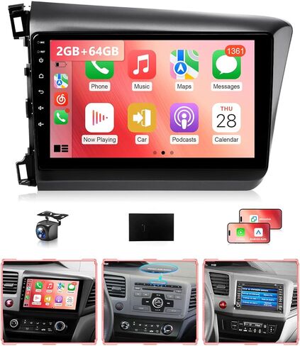 8Core 4G + 64G Android Car Stereo for Honda Civic 2012 to 2015 Apple CarPlay Android Auto, 9IN IPS Touch Screen for Civic Car Play Unit with GPS Navi BT FM RDS DSP HiFi 5G WiFi SWC MIC Camere in Saudi Arabia