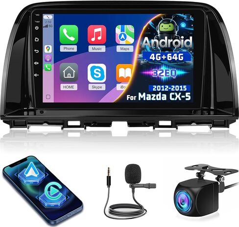 [4+64G] راديو سيارة NHOPEEW لسيارة Mazda CX-5 CX 5 2012-2015 مع Carplay اللاسلكي وAndroid Auto - شاشة لمس HD 9 بوصة ستيريو Android للسيارة - EQ Audio/WiFi/GPS/SWC/Bluetooth + كاميرا احتياطية AHD in Kuwait