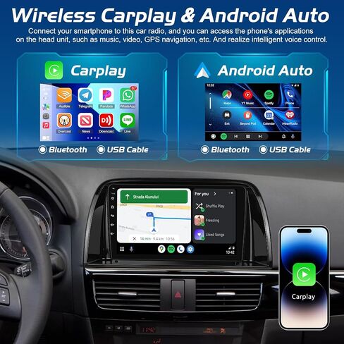 [4+64G] راديو سيارة NHOPEEW لسيارة Mazda CX-5 CX 5 2012-2015 مع Carplay اللاسلكي وAndroid Auto - شاشة لمس HD 9 بوصة ستيريو Android للسيارة - EQ Audio/WiFi/GPS/SWC/Bluetooth + كاميرا احتياطية AHD in Kuwait