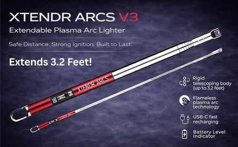 V3 قابل للتمديد 3.2 قدم LED قوس إضافي طويل عديم اللهب مدفأة موقد ولاعة شمعة كهربائية للضوء التجريبي، الشوي، حفرة النار، المطبخ، الشواء (أسود) in Kuwait