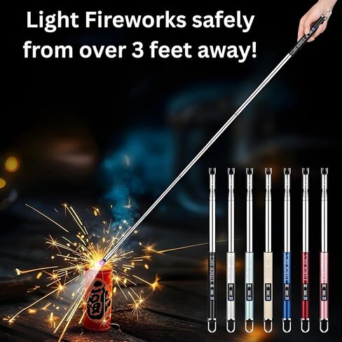 V3 قابل للتمديد 3.2 قدم LED قوس إضافي طويل عديم اللهب مدفأة موقد ولاعة شمعة كهربائية للضوء التجريبي، الشوي، حفرة النار، المطبخ، الشواء (أسود) in Kuwait