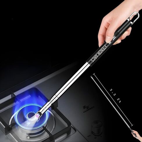 V3 قابل للتمديد 3.2 قدم LED قوس إضافي طويل عديم اللهب مدفأة موقد ولاعة شمعة كهربائية للضوء التجريبي، الشوي، حفرة النار، المطبخ، الشواء (أسود) in Kuwait