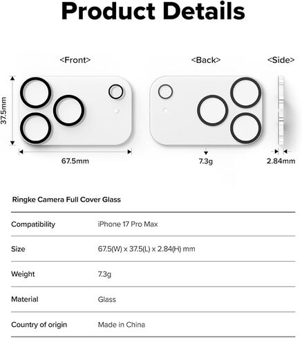 Ringke Camera Glass Pro for iPhone 17 Pro Max Camera Lens Protector [Super Easy to Install] Case Friendly Shatterproof Premium 9H Hardness Tempered Glass - 2 Pack in Saudi Arabia