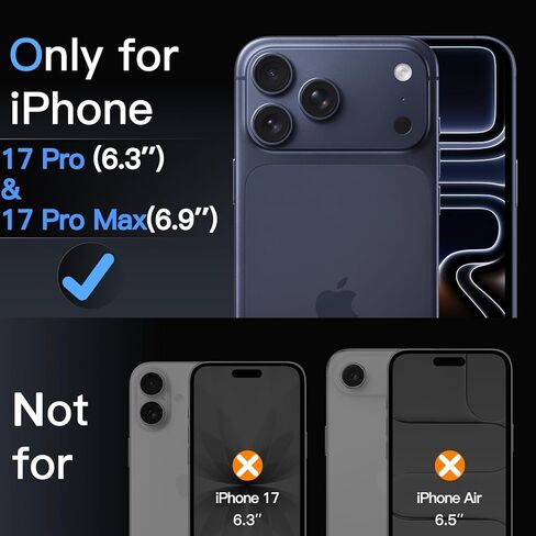 واقي عدسة الكاميرا JETech لهاتف iPhone 17 Pro 6.3 بوصة وiPhone 17 Pro Max 6.9 بوصة، مقاس 1:1 غير مرئي، غطاء حلقة فردي معدني من الزجاج المقوى 9H، شفاف عالي الدقة، مجموعة واحدة (أسود) in Kuwait