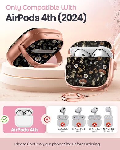 حافظة Coralogo لأجهزة AirPods 4 مع قفل أمان - رسوم متحركة لطيفة للنساء والفتيات بتصميم أنيق على شكل فطر Kawaii Girly Girlish غطاء واقٍ صلب لأجهزة AirPods الجيل الرابع 2024 in Kuwait