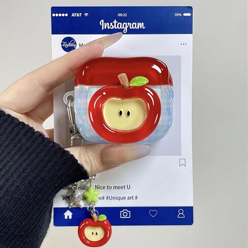 حافظة SGVAHY لـ AirPods 4 مع سلسلة مفاتيح بتصميم لطيف ثلاثي الأبعاد على شكل تفاحة حمراء غطاء سيليكون ناعم للنساء والفتيات حافظة واقية مضادة للصدمات للجيل الرابع من AirPods in Kuwait