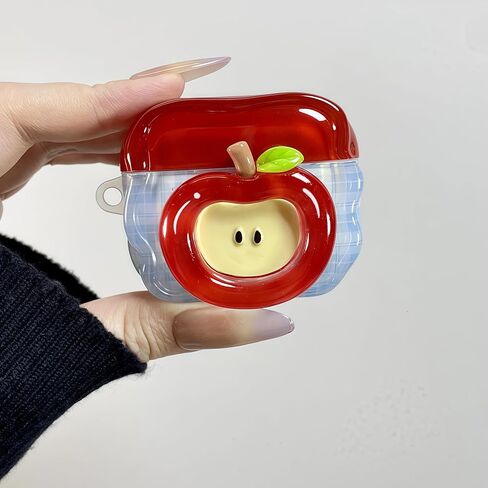 حافظة SGVAHY لـ AirPods 4 مع سلسلة مفاتيح بتصميم لطيف ثلاثي الأبعاد على شكل تفاحة حمراء غطاء سيليكون ناعم للنساء والفتيات حافظة واقية مضادة للصدمات للجيل الرابع من AirPods in Kuwait