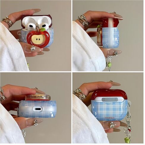 حافظة SGVAHY لـ AirPods 4 مع سلسلة مفاتيح بتصميم لطيف ثلاثي الأبعاد على شكل تفاحة حمراء غطاء سيليكون ناعم للنساء والفتيات حافظة واقية مضادة للصدمات للجيل الرابع من AirPods in Kuwait