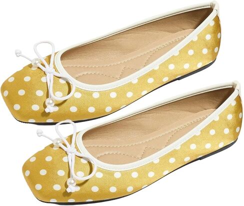 MakeMeChic Women's Bow Knot Polka Dots Flat Shoes Beaded Closed Toe PU Leather Fall Flats in Saudi Arabia
