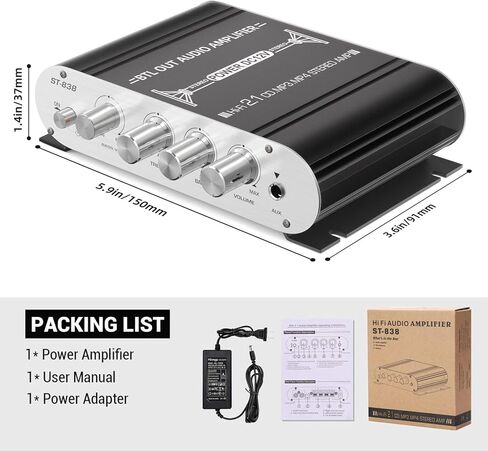 Facmogu ST-838 مضخم صوت ستيريو هاي فاي 2.1 قناة، RMS 20Wx2+40W مضخم صوت رقمي صغير لمكبرات الصوت المنزلية، مضخم صوت 80 وات مضخم صوت ستيريو مع مصدر طاقة - أسود in Saudi Arabia