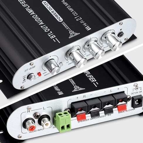 Facmogu ST-838 مضخم صوت ستيريو هاي فاي 2.1 قناة، RMS 20Wx2+40W مضخم صوت رقمي صغير لمكبرات الصوت المنزلية، مضخم صوت 80 وات مضخم صوت ستيريو مع مصدر طاقة - أسود in Saudi Arabia