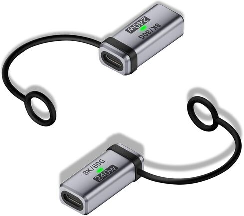 USB-C Female to Female Adapter, 240W Charging and 120Gbps Data Transfer USB C Coupler, 16k@60hz Video Type C Extender, Compatible with Thunderbolt 5/4/3，with Silicone Strap，2 Pieces in Kuwait