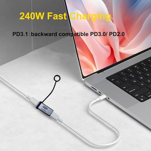 USB-C Female to Female Adapter, 240W Charging and 120Gbps Data Transfer USB C Coupler, 16k@60hz Video Type C Extender, Compatible with Thunderbolt 5/4/3，with Silicone Strap，2 Pieces in Kuwait