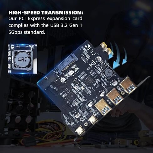 PCIe to USB 3.2 Gen 1 Card, PCI Express Internal USB Hub Converter with 19 Pin Connector Type A Type C 5 Port Expansion Adapter Card for D720201 Controller in Saudi Arabia