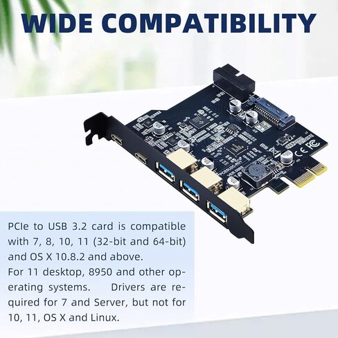 PCIe to USB 3.2 Gen 1 Card, PCI Express Internal USB Hub Converter with 19 Pin Connector Type A Type C 5 Port Expansion Adapter Card for D720201 Controller in Saudi Arabia