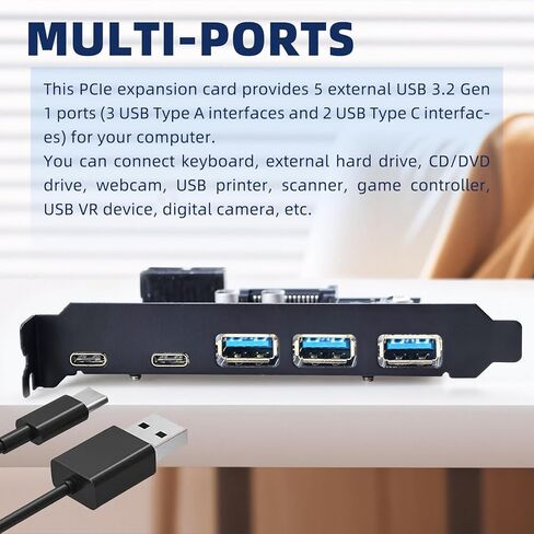 PCIe to USB 3.2 Gen 1 Card, PCI Express Internal USB Hub Converter with 19 Pin Connector Type A Type C 5 Port Expansion Adapter Card for D720201 Controller in Saudi Arabia