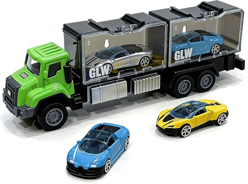 Kids Truck Toys Cars Carrier Set Alloy Transporter Truck with 2 Die-Cast Car Toys for Boys Girls Red Medium-Sized 10 Inch in Saudi Arabia